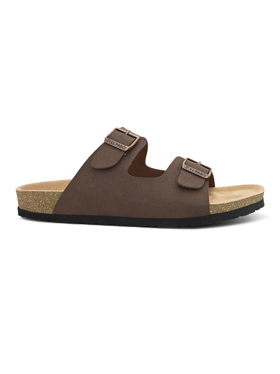 Brown Men's casual buckle strap flat heel slip-on closure sandal