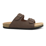 Brown Men's casual buckle strap flat heel slip-on closure sandal