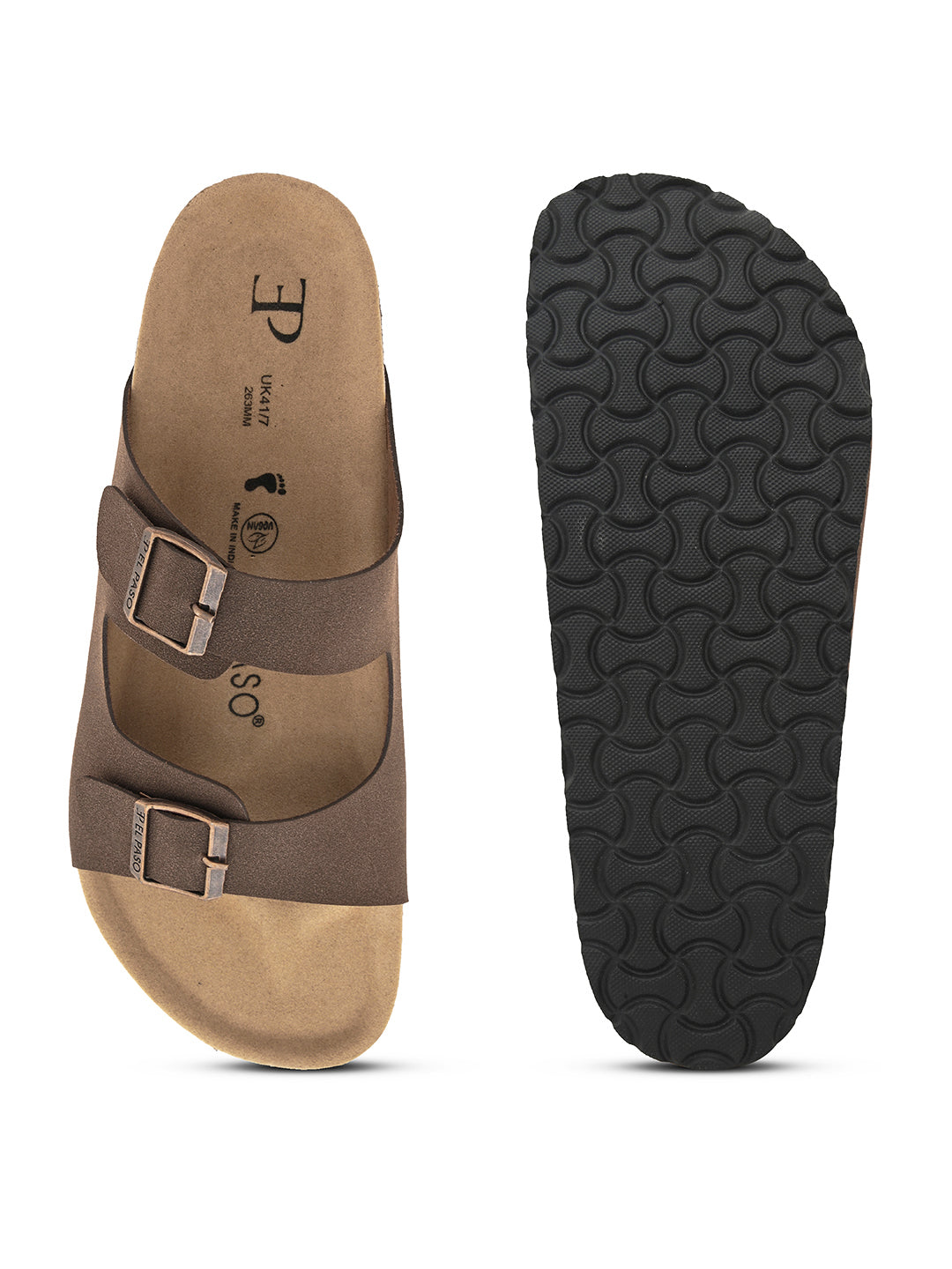 Brown Men's casual buckle strap flat Leather Slip-On Sandals