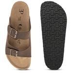 Brown Men's casual buckle strap flat Leather Slip-On Sandals