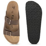 Brown Men's casual buckle strap flat Leather Slip-On Sandals