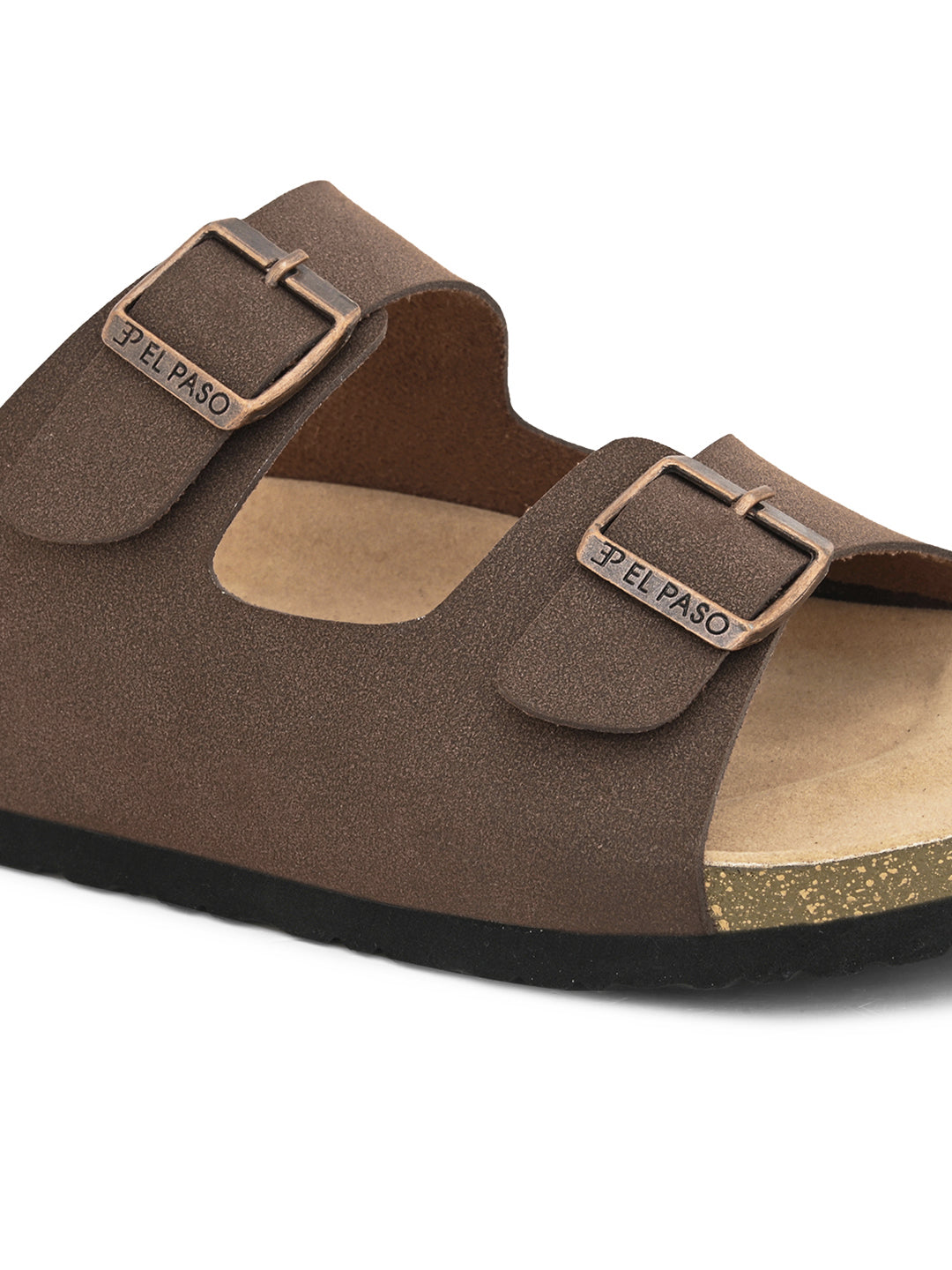 Brown Men's casual buckle strap flat heel slip-on closure sandal