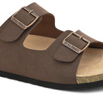 Brown Men's casual buckle strap flat heel slip-on closure sandal