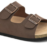 Brown Men's casual buckle strap flat heel slip-on closure sandal