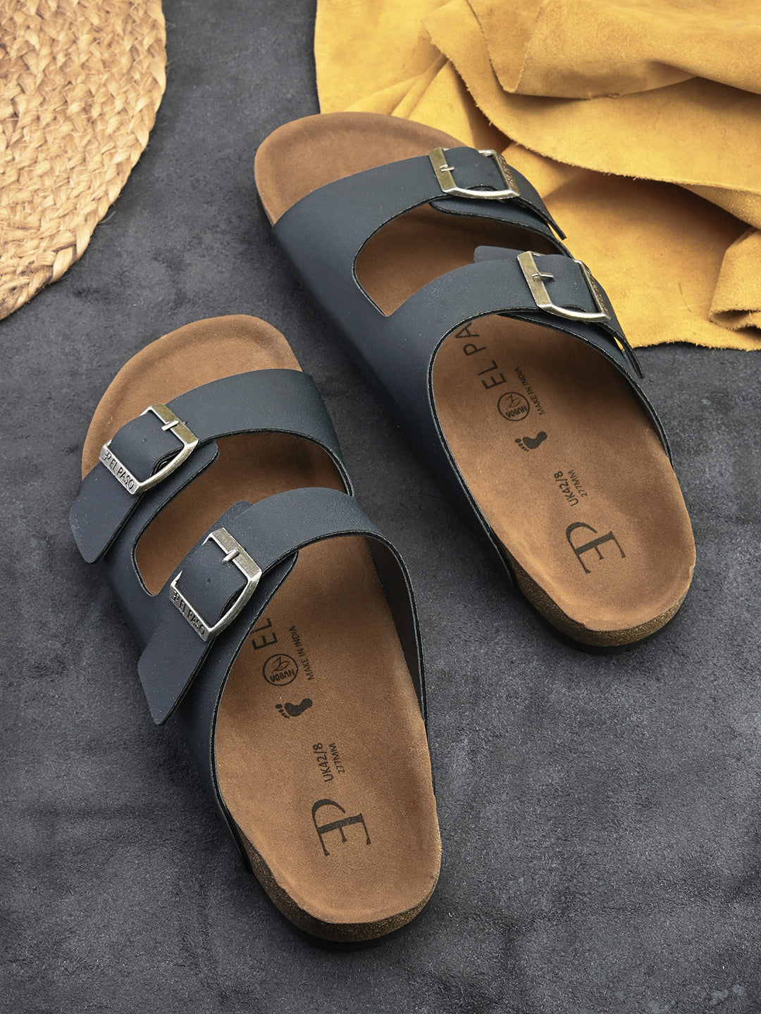 Blue Men's casual buckle strap flat Leather Slip-On Sandals