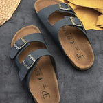 Blue Men's casual buckle strap flat Leather Slip-On Sandals