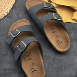 Blue Men's casual buckle strap flat Leather Slip-On Sandals