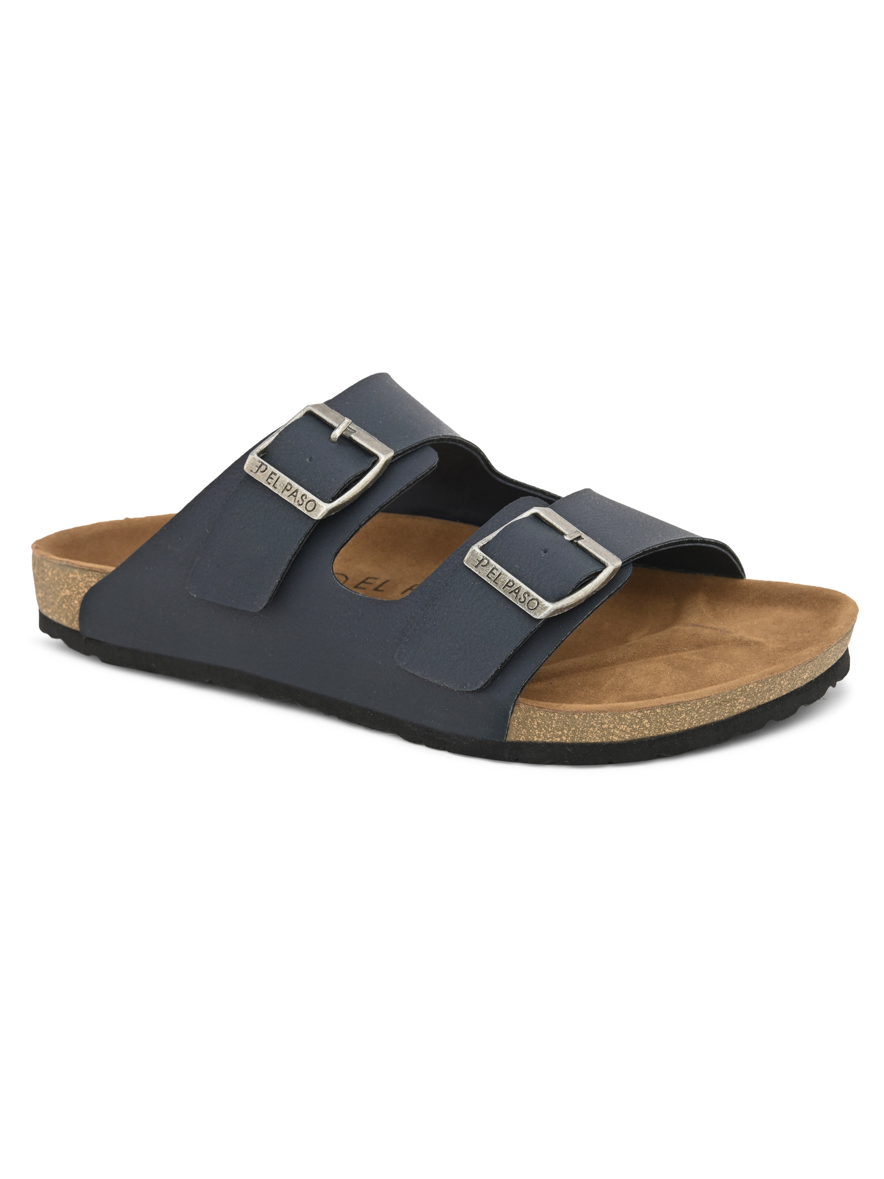 Blue Men's casual buckle strap flat heel slip-on closure sandal