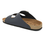 Blue Men's casual buckle strap flat heel slip-on closure sandal