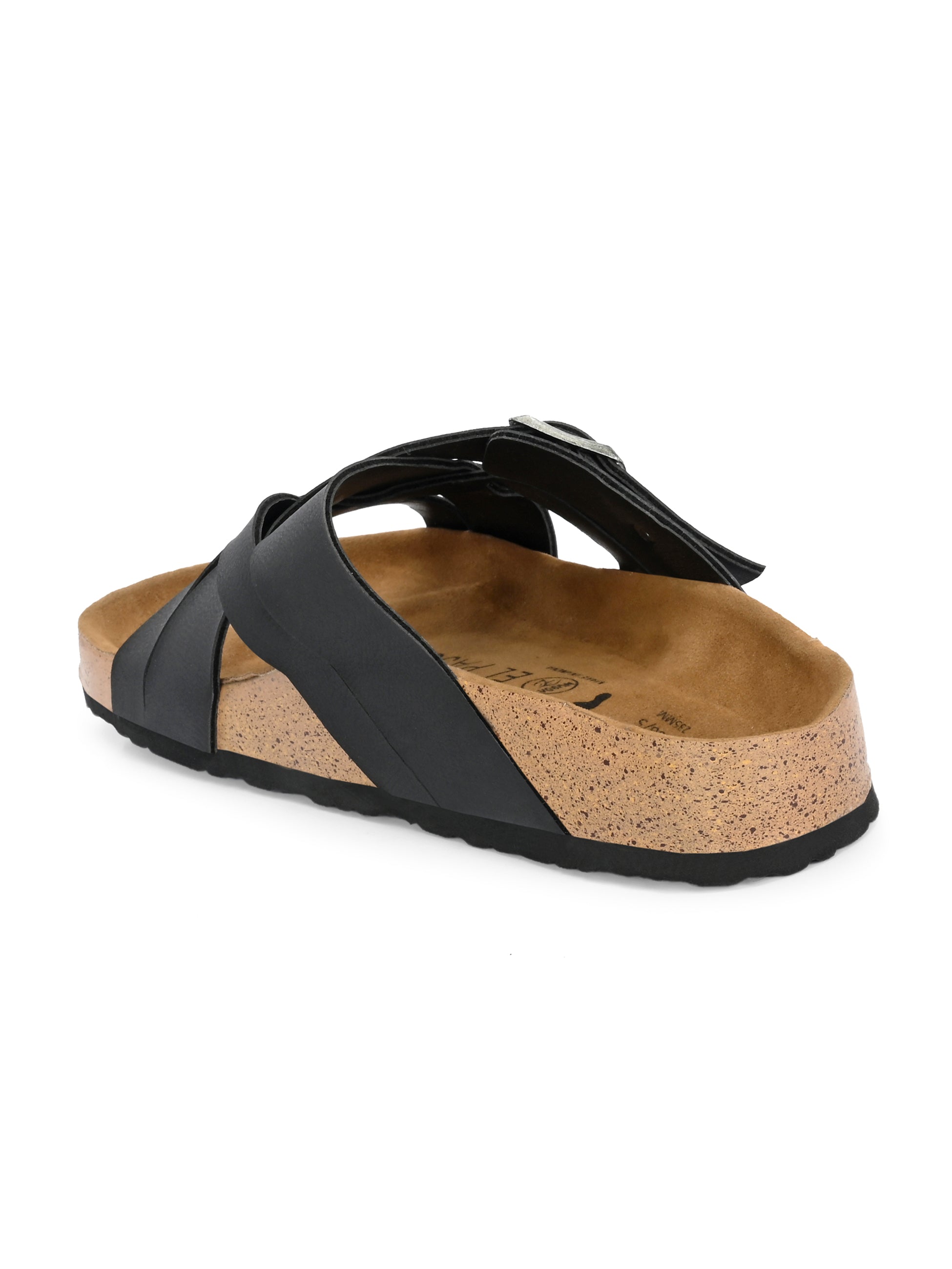 Black Women's casual flat heel metallic cris cross slip-on sandal