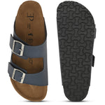Blue Men's casual buckle strap flat Leather Slip-On Sandals