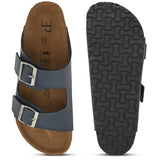 Blue Men's casual buckle strap flat Leather Slip-On Sandals