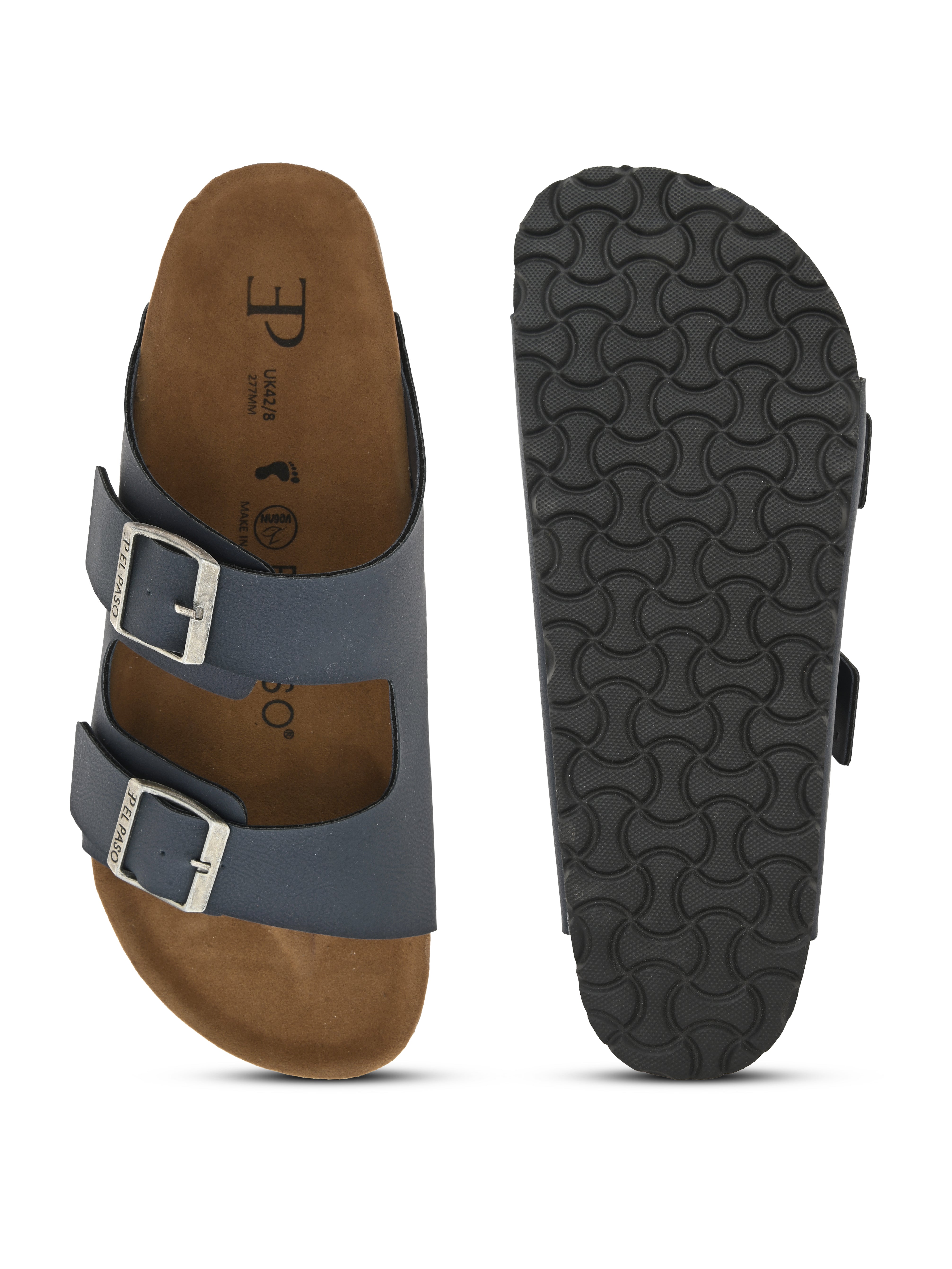 Blue Men's casual buckle strap flat Leather Slip-On Sandals
