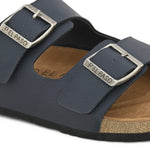 Blue Men's casual buckle strap flat heel slip-on closure sandal