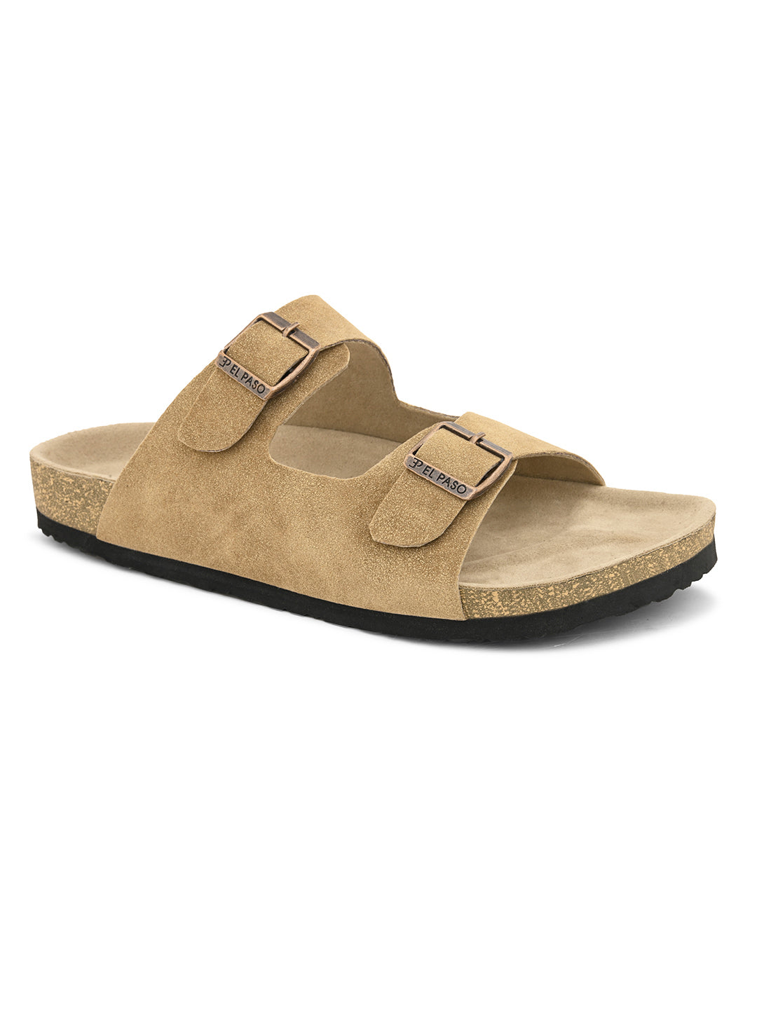 Beige Men's casual buckle strap flat Leather Slip-On Sandals