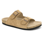 Beige Men's casual buckle strap flat Leather Slip-On Sandals