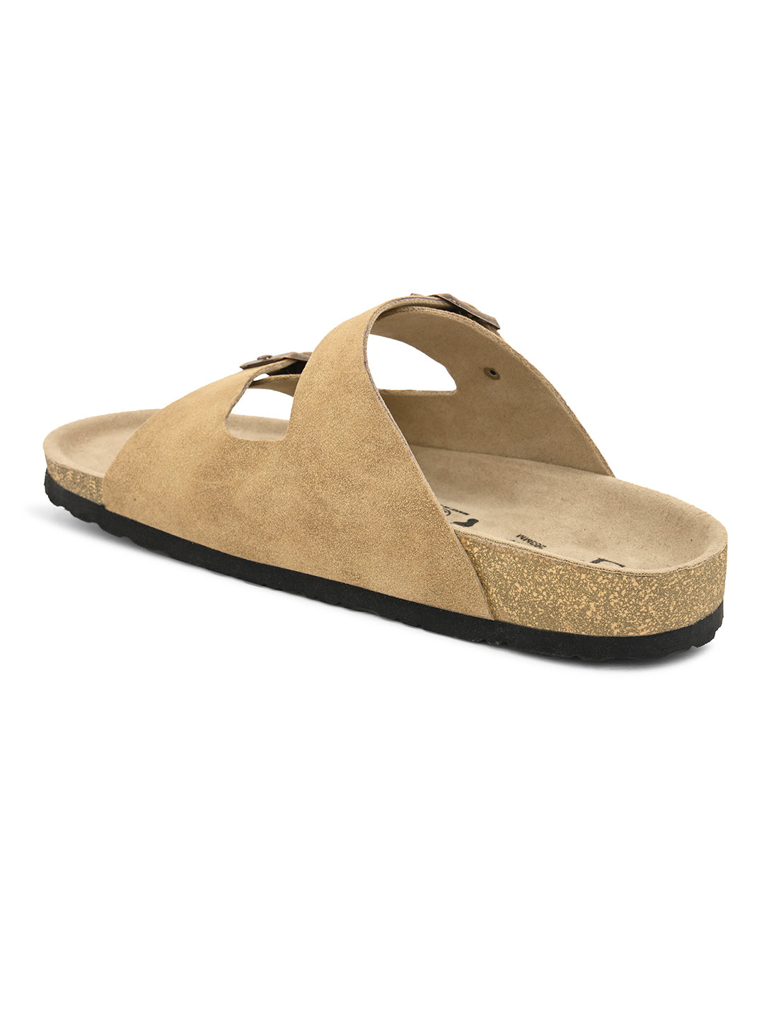 Beige Men's casual buckle strap flat heel slip-on closure sandal