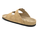 Beige Men's casual buckle strap flat heel slip-on closure sandal