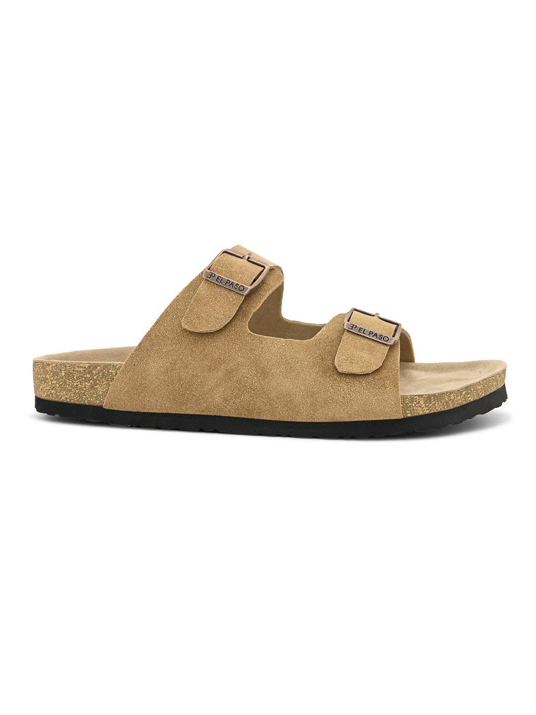 Beige Men's casual buckle strap flat heel slip-on closure sandal