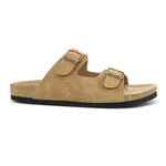 Beige Men's casual buckle strap flat heel slip-on closure sandal