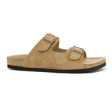 Beige Men's casual buckle strap flat heel slip-on closure sandal