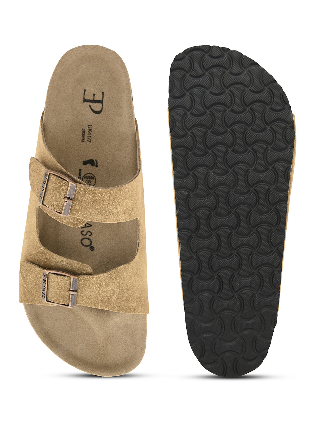 Beige Men's casual buckle strap flat Leather Slip-On Sandals