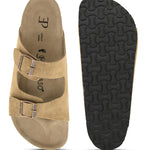 Beige Men's casual buckle strap flat Leather Slip-On Sandals