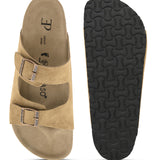 Beige Men's casual buckle strap flat Leather Slip-On Sandals