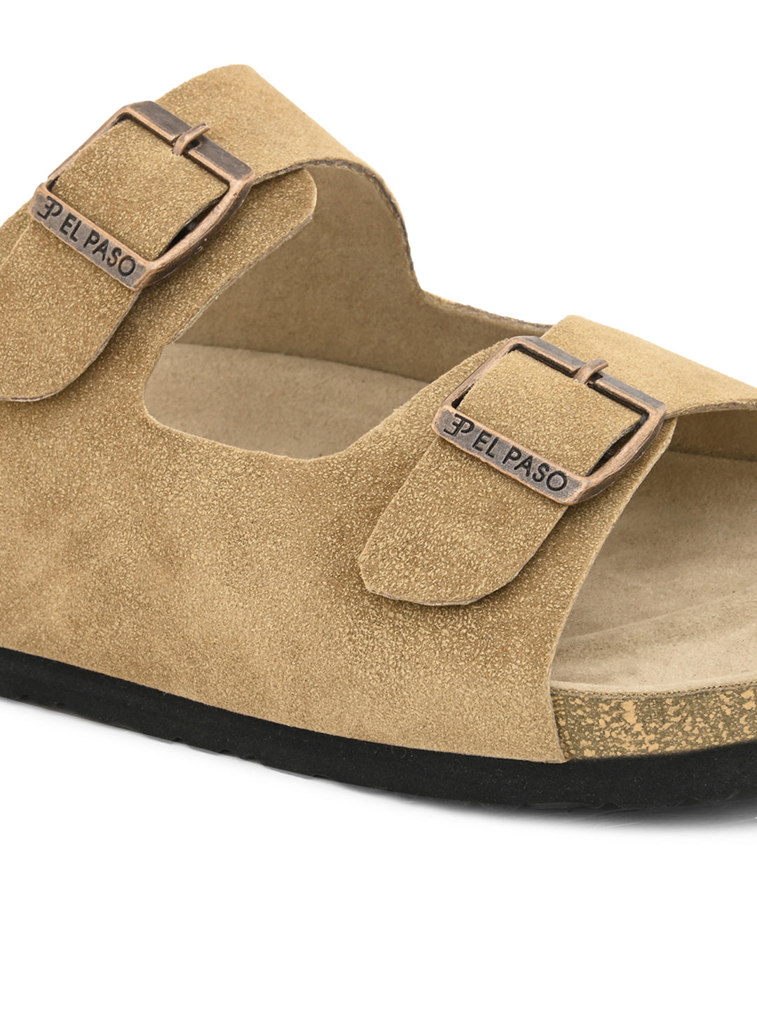 Beige Men's casual buckle strap flat heel slip-on closure sandal