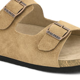 Beige Men's casual buckle strap flat heel slip-on closure sandal