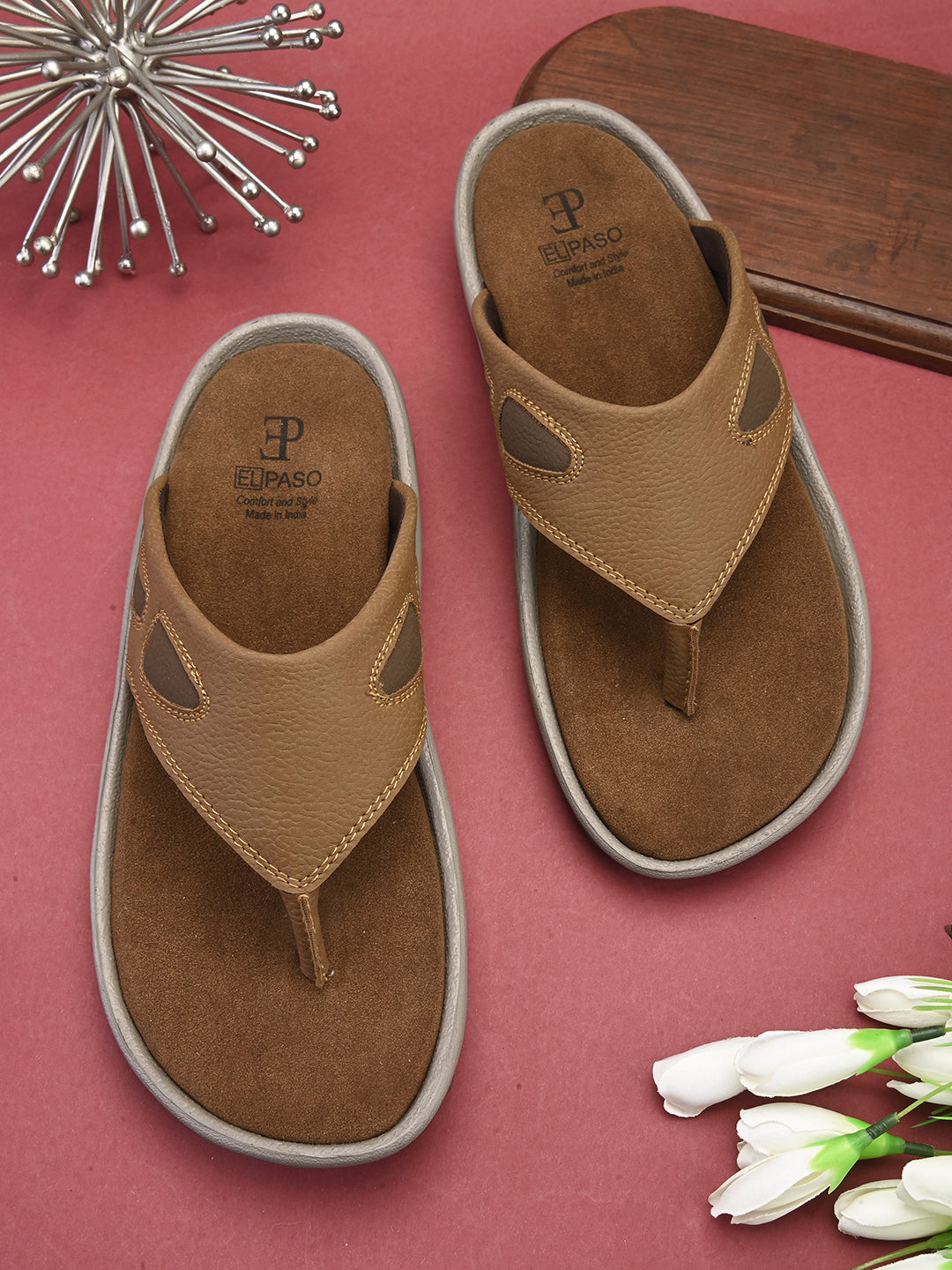 Brown Men's casual slip-on closure flat heel flip-flop sandal