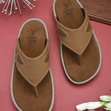 Brown Men's casual slip-on closure flat heel flip-flop sandal