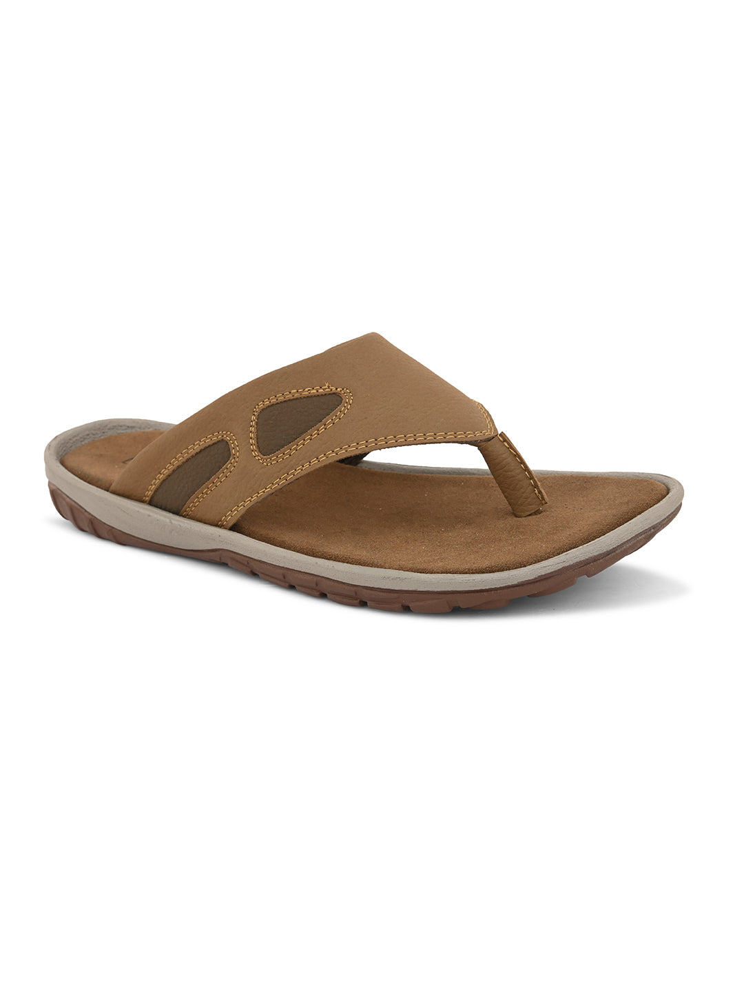 Brown Men's casual slip-on closure flat heel flip-flop sandal