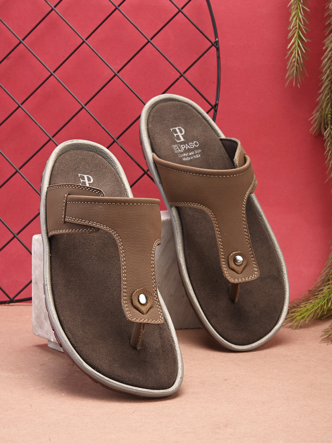 Brown Men's casual slip-on flip-flop sandal