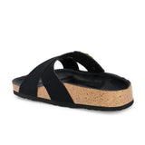 Black Women's casual flat heel criss cross slip-on sandal