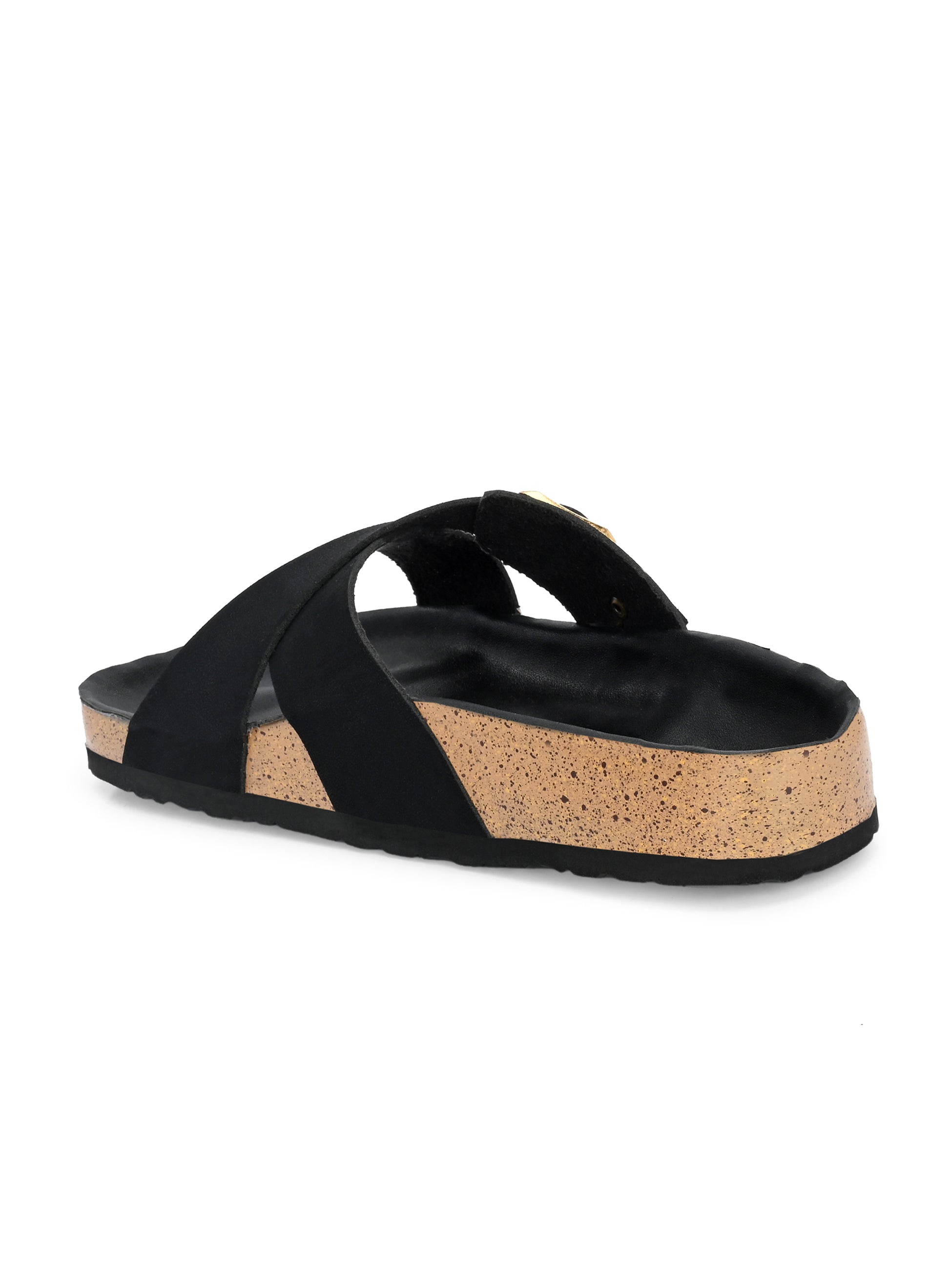 Black Women's casual flat heel criss cross slip-on sandal