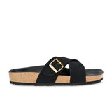 Black Women's casual flat heel criss cross slip-on sandal