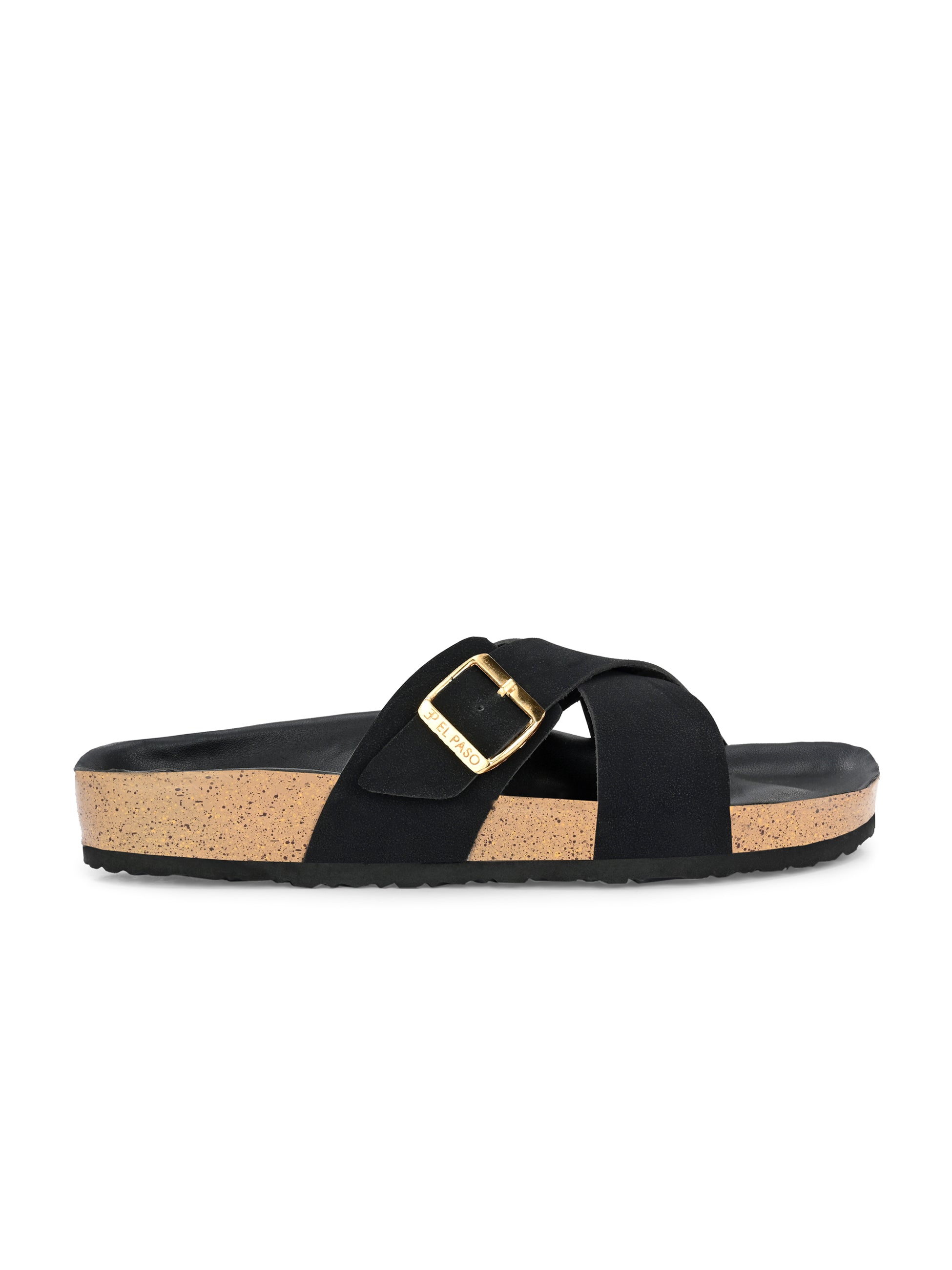 Black Women's casual flat heel criss cross slip-on sandal