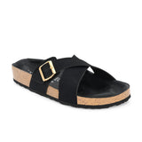 Black Women's casual flat heel criss cross slip-on sandal