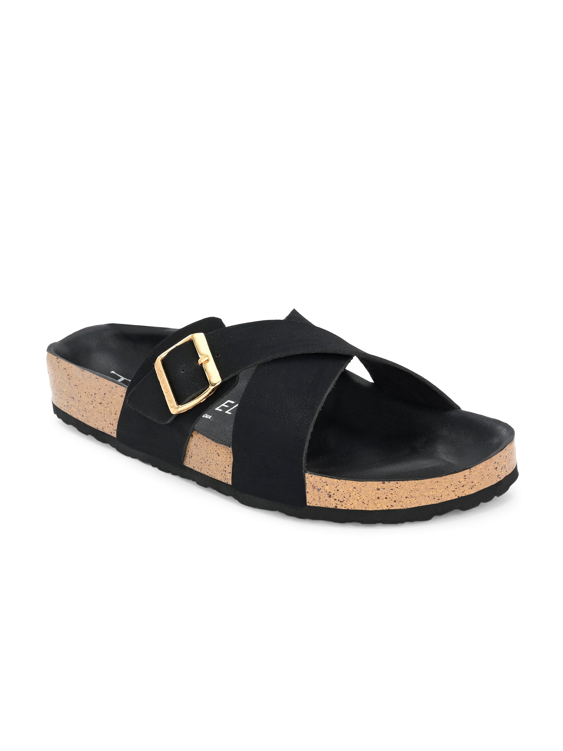 Black Women's casual flat heel criss cross slip-on sandal
