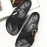 Black Women's casual flat heel criss cross slip-on sandal