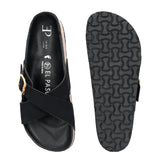 Black Women's casual flat heel criss cross slip-on sandal