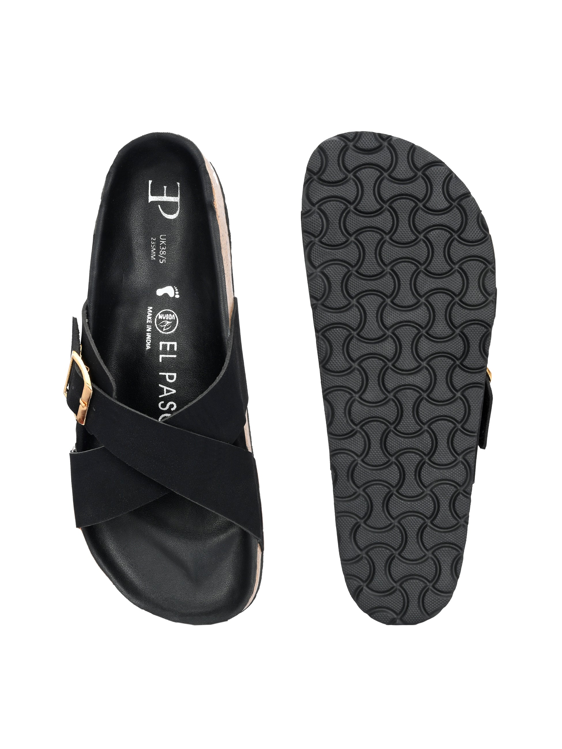 Black Women's casual flat heel criss cross slip-on sandal