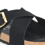Black Women's casual flat heel criss cross slip-on sandal