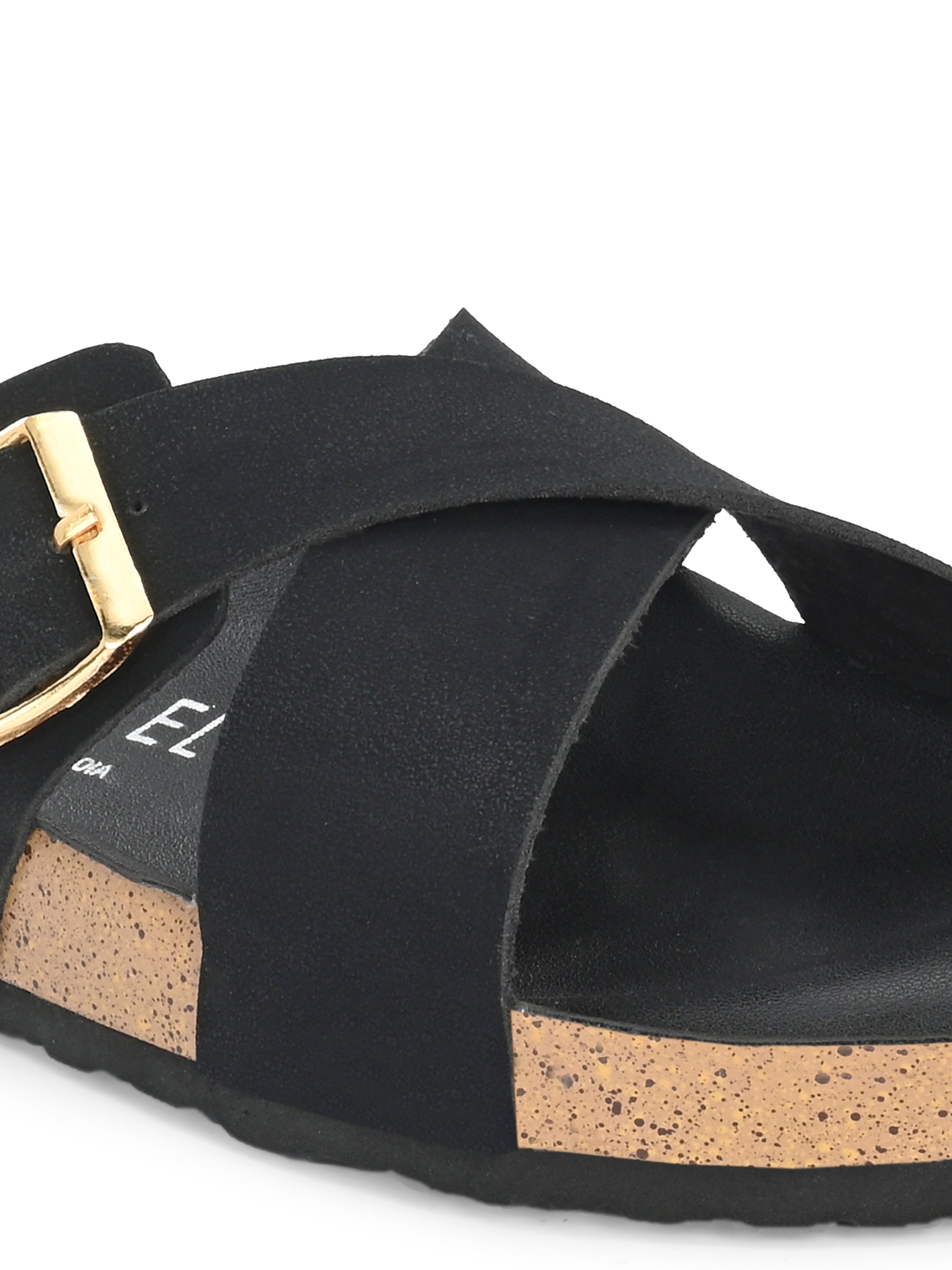 Black Women's casual flat heel criss cross slip-on sandal