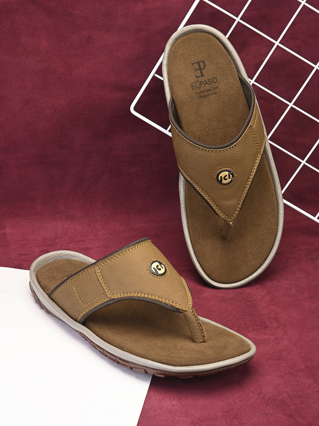 Brown casual flip-flop slipper for men with slip-on closure