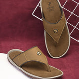 Brown casual flip-flop slipper for men with slip-on closure