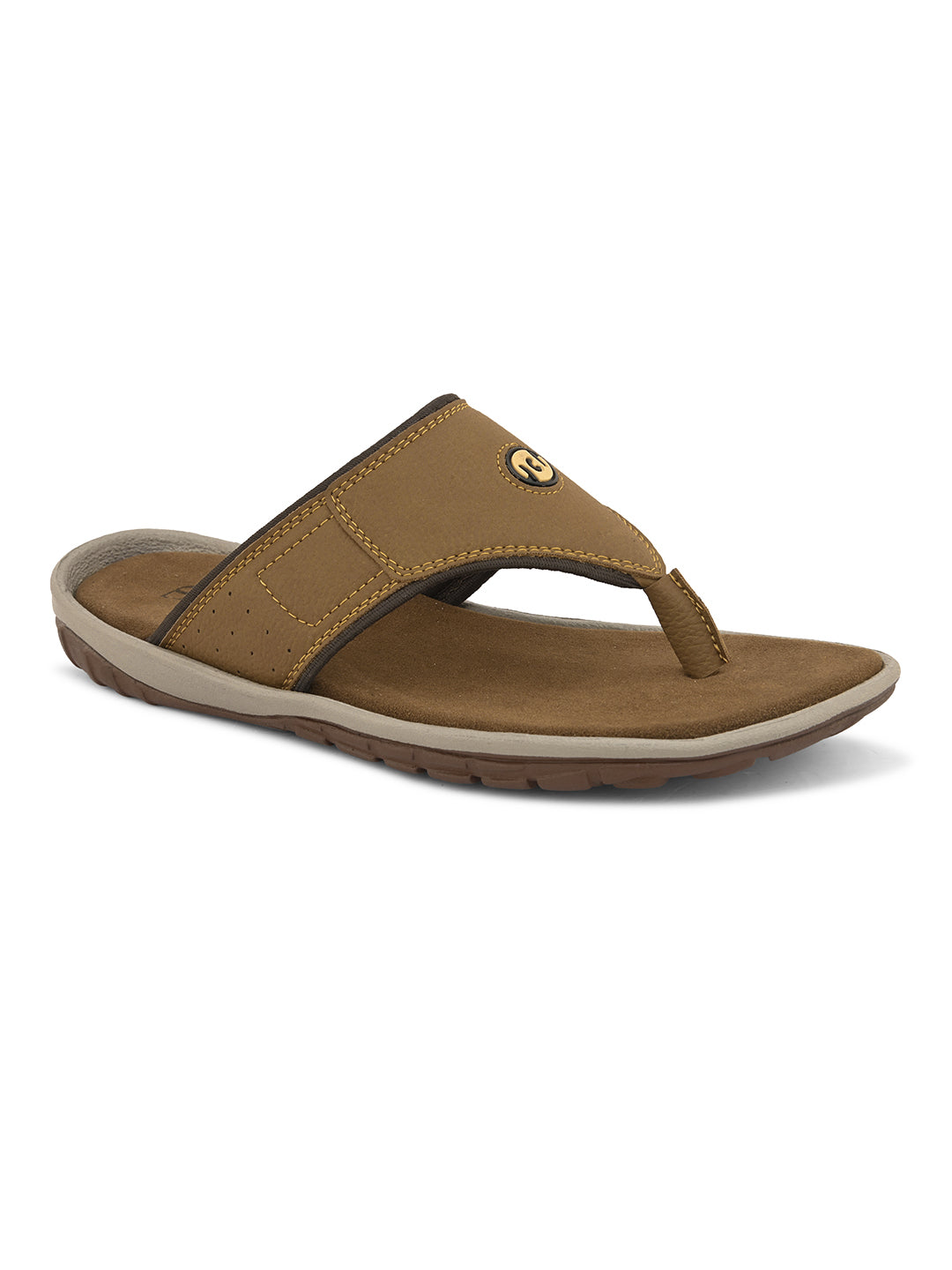 Brown casual flip-flop slipper for men with slip-on closure