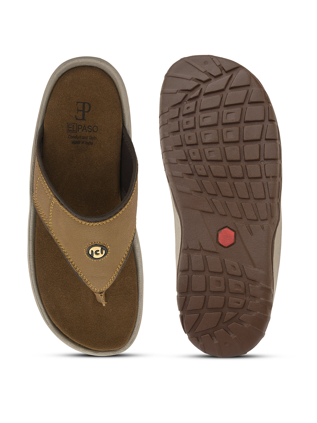 Brown Men's casual flip-flop slipper with slip-on closure