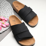 Black Leather Slide Sandal For Women